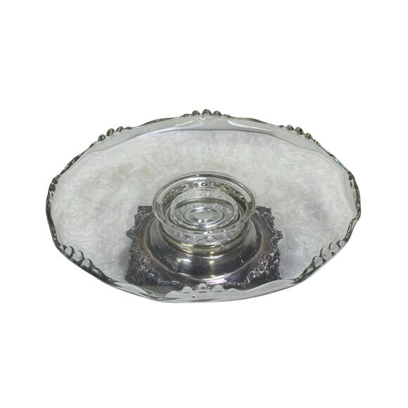 Sacks Silver Plate Vintage Footed Lazy Susan Glass Revolving 13" Cake Stand - Picture 3 of 7